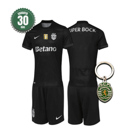 Conjunto Infantil Sporting Away Preta 2025/26 - LANÇAMENTO! 🔥💚
