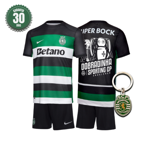 Conjunto Infantil Sporting Principal DOBRADINHA 2024/25 - MODELO EXCLUSIVO! 🦁🏆🏆